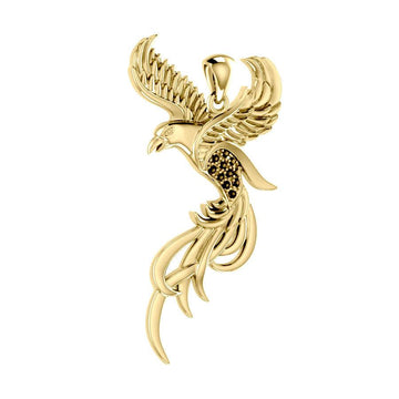 Soar to the Heavens Flying Phoenix Solid Gold Pendant with Gems GPD3591 - Jewelry